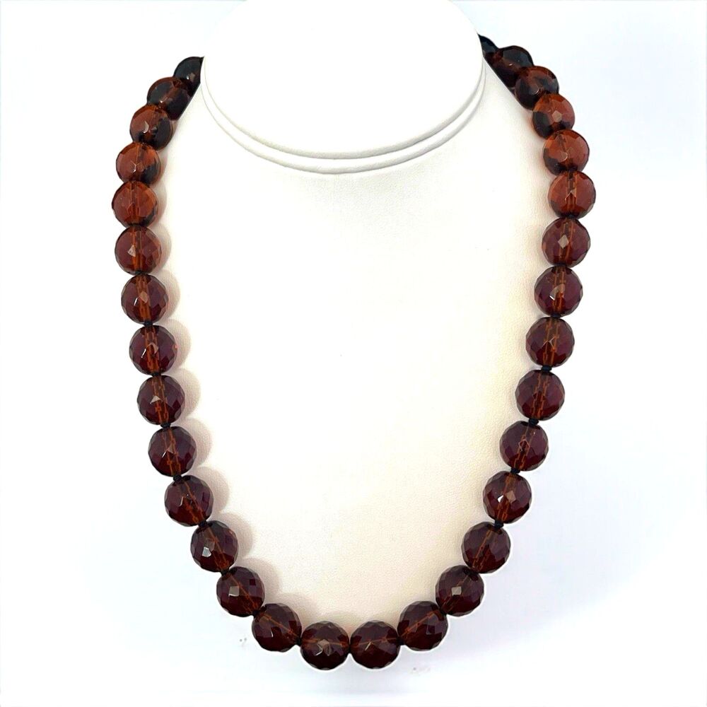 Vintage 1990s Joan Rivers Brown Faceted Czech Glass Bead Necklace - 10W